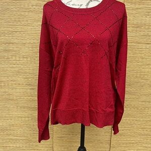 Alfani Women's Red Crew Neck Sweater with metallic fabric and red beading